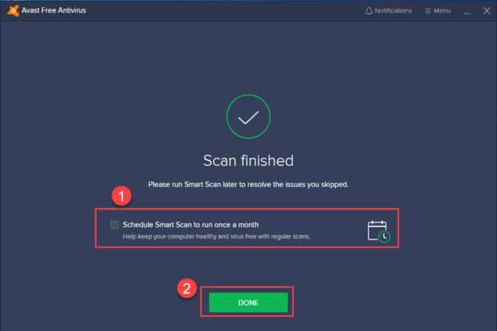 avast free antivirus scheduled scan
