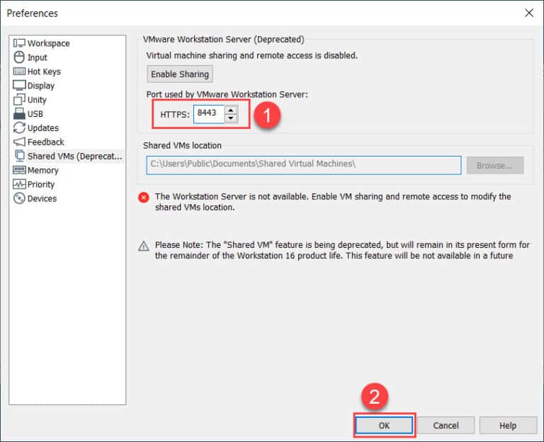 Отключить порт 443 от vmware