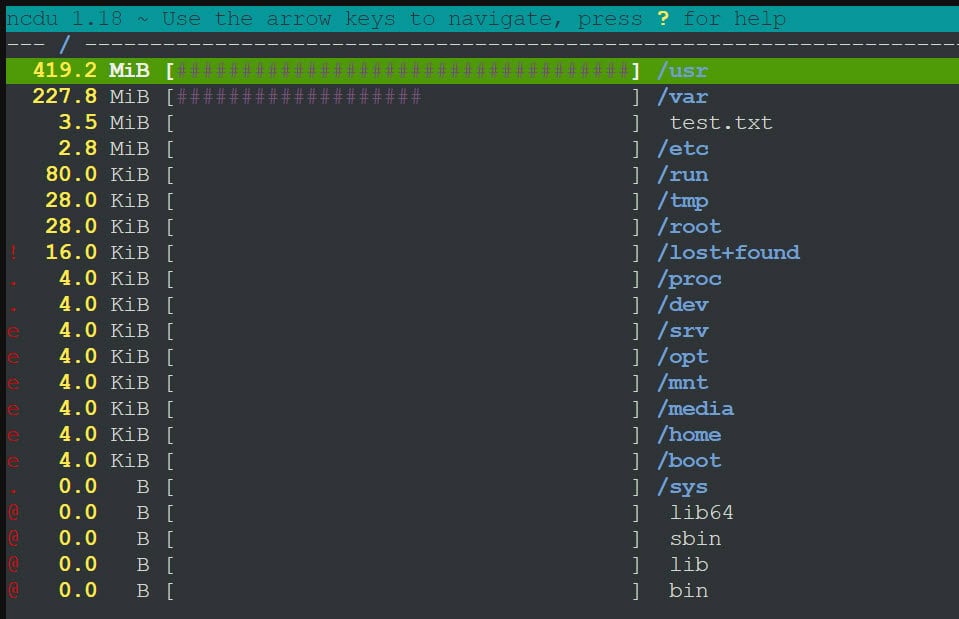 ดูขนาดการใช้พื้นที่จัดเก็บของ Linux ด้วย ncdu